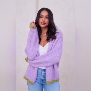 SAACHI Soft Knit Mohair Cardigan With Lurex Lilac In Pink Stone NWT$270 Retired*
